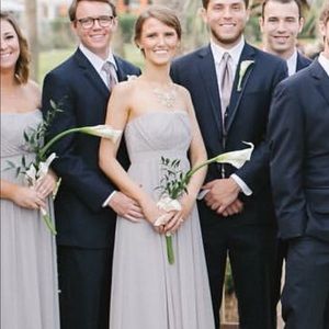 Taupe Strapless Bridesmaid Dress Floor Length